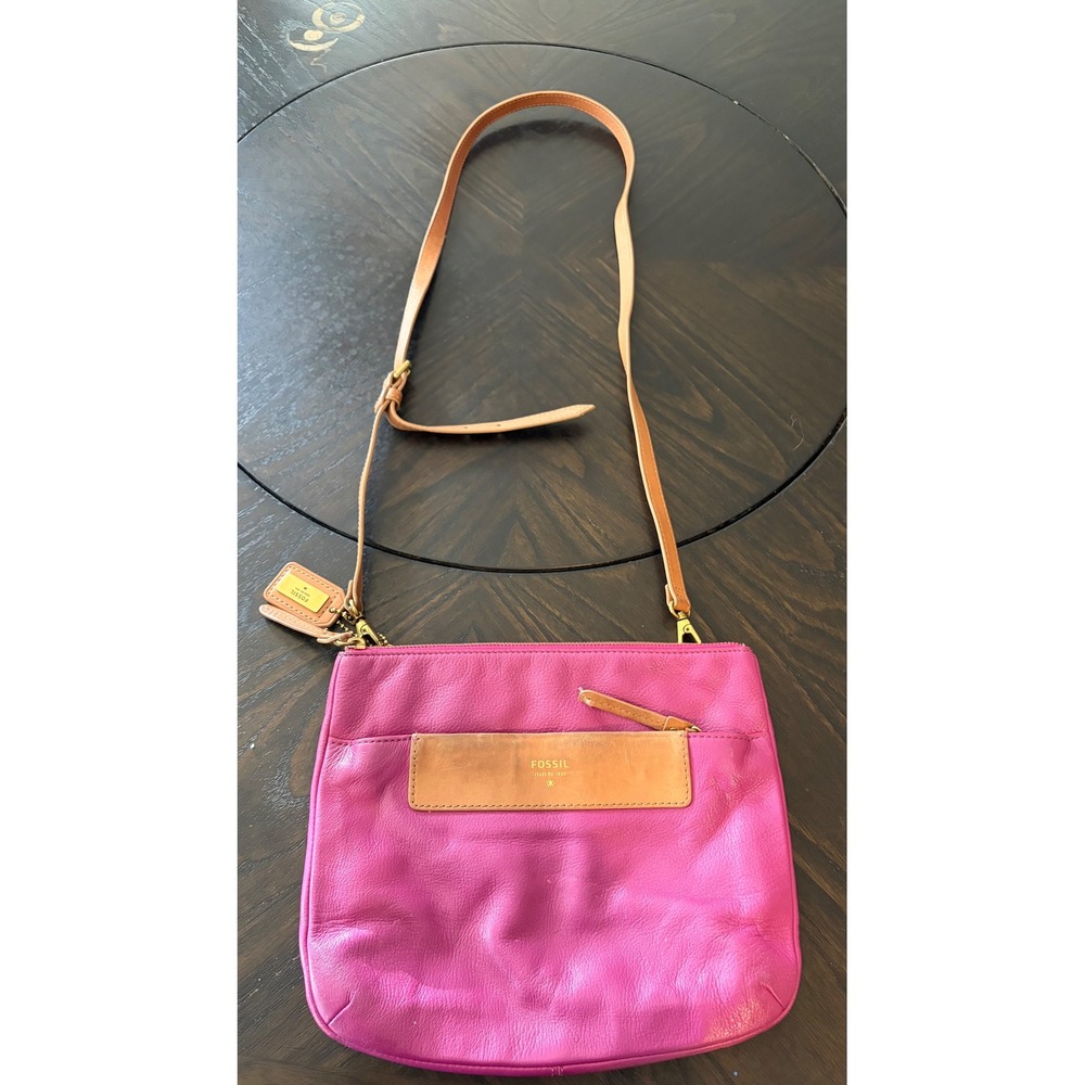 Fossil Crossbody Bag Womens Small Purple Leather Adjustable Strap